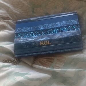 Blue Striped Clutch with Chain